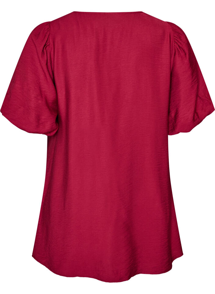 Tunic met ballonnenmouwen en een V-hals, Rood, Packshot image number 1