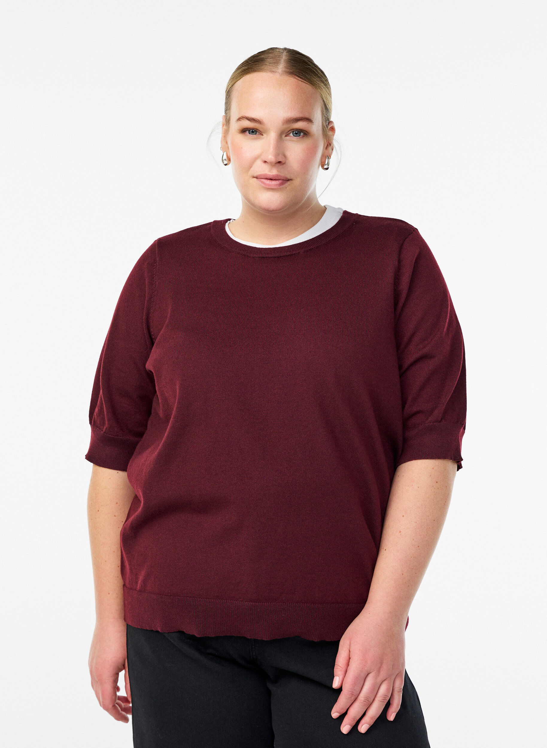 ZizziFijngebreide blouse met korte mouwen, Rood, Model image number 0