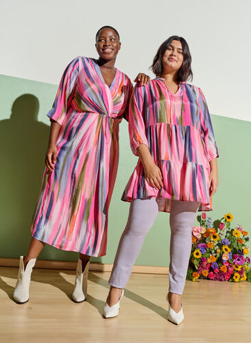 Midi-jurk met print en 3/4 mouwen, Pink AOP, Image image number 0