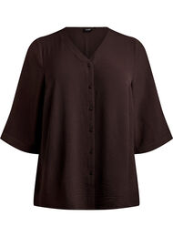 Shirtblouse met V-hals en 3/4 mouwen, Bruin