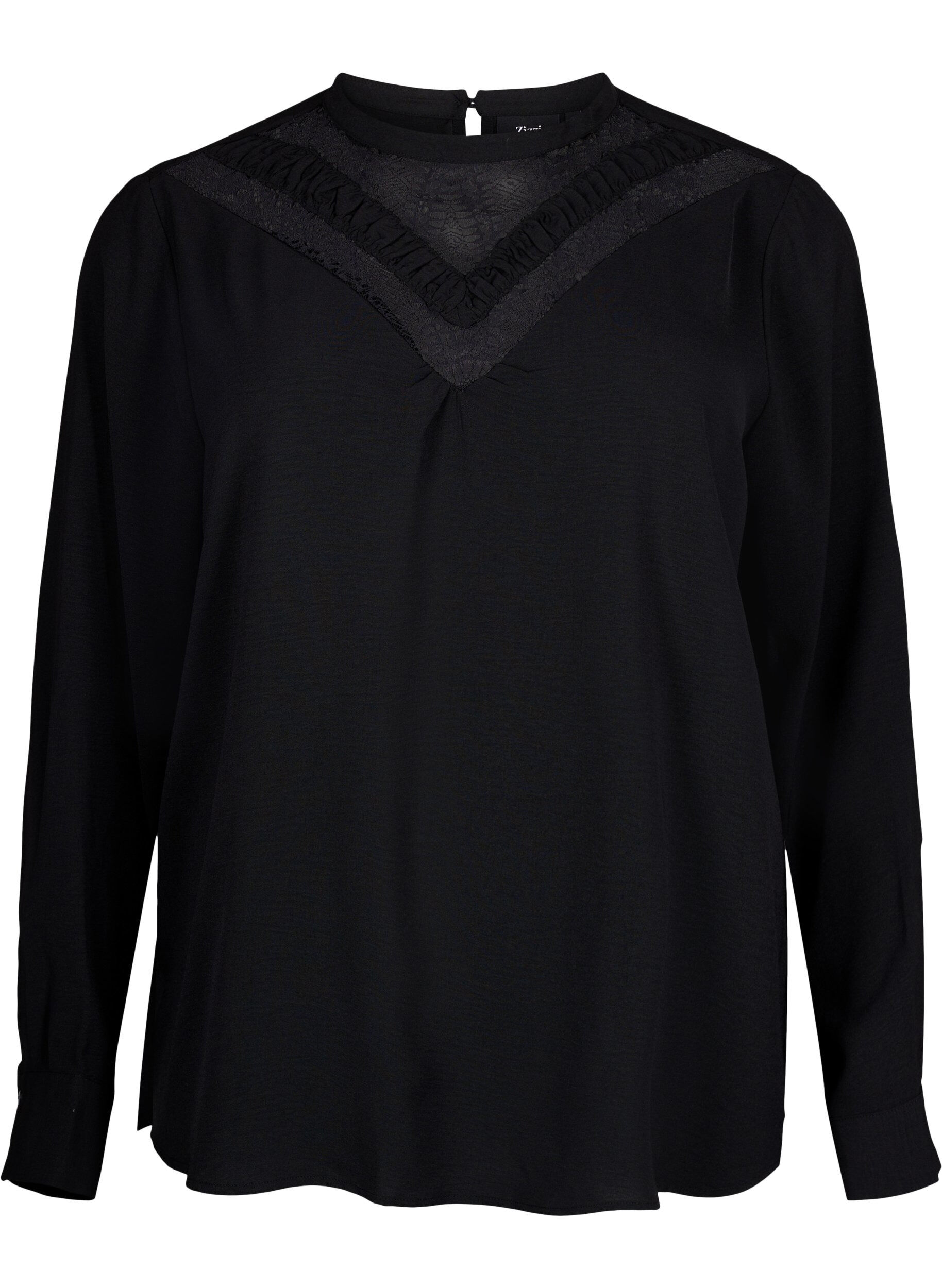Zizzi Blouse met kanten detail, Black, Packshot image number 0
