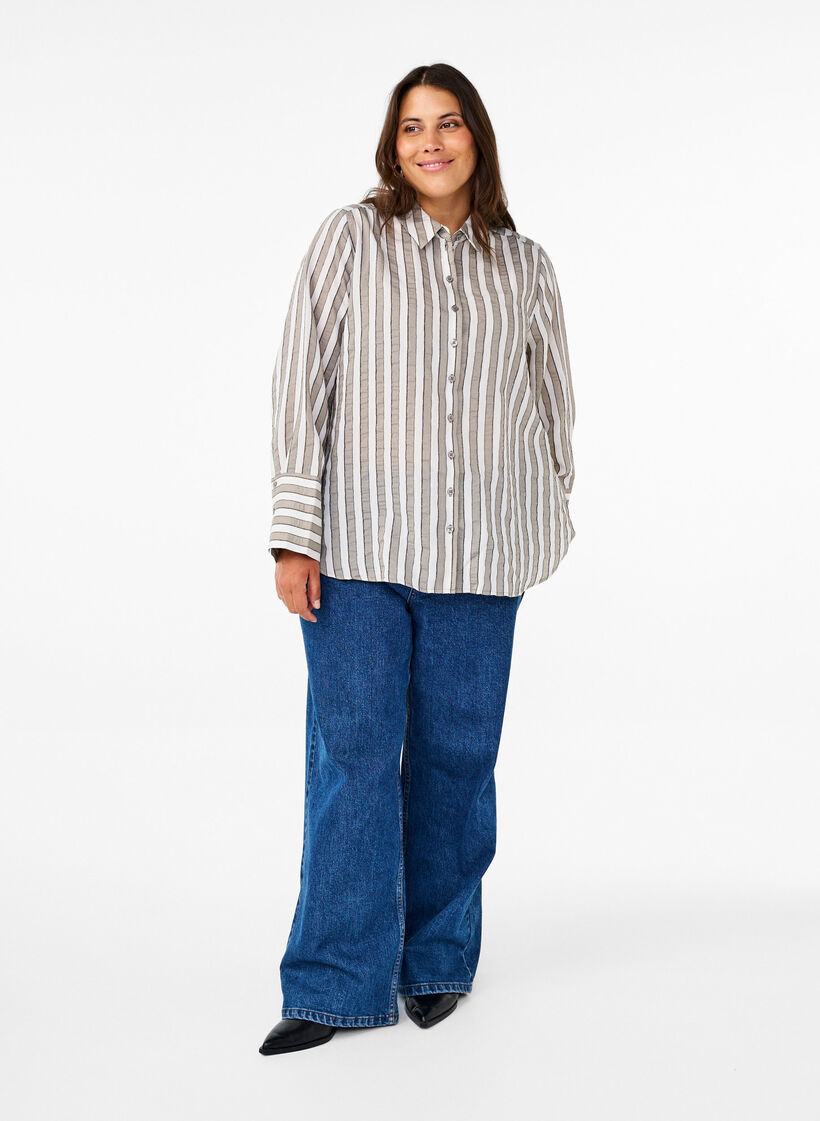 Los T-shirt met strepen, Beige, Model image number 1