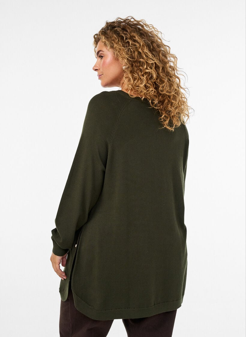 Gebreide blouse met knopen aan de zijkant, Groen, Model image number 2