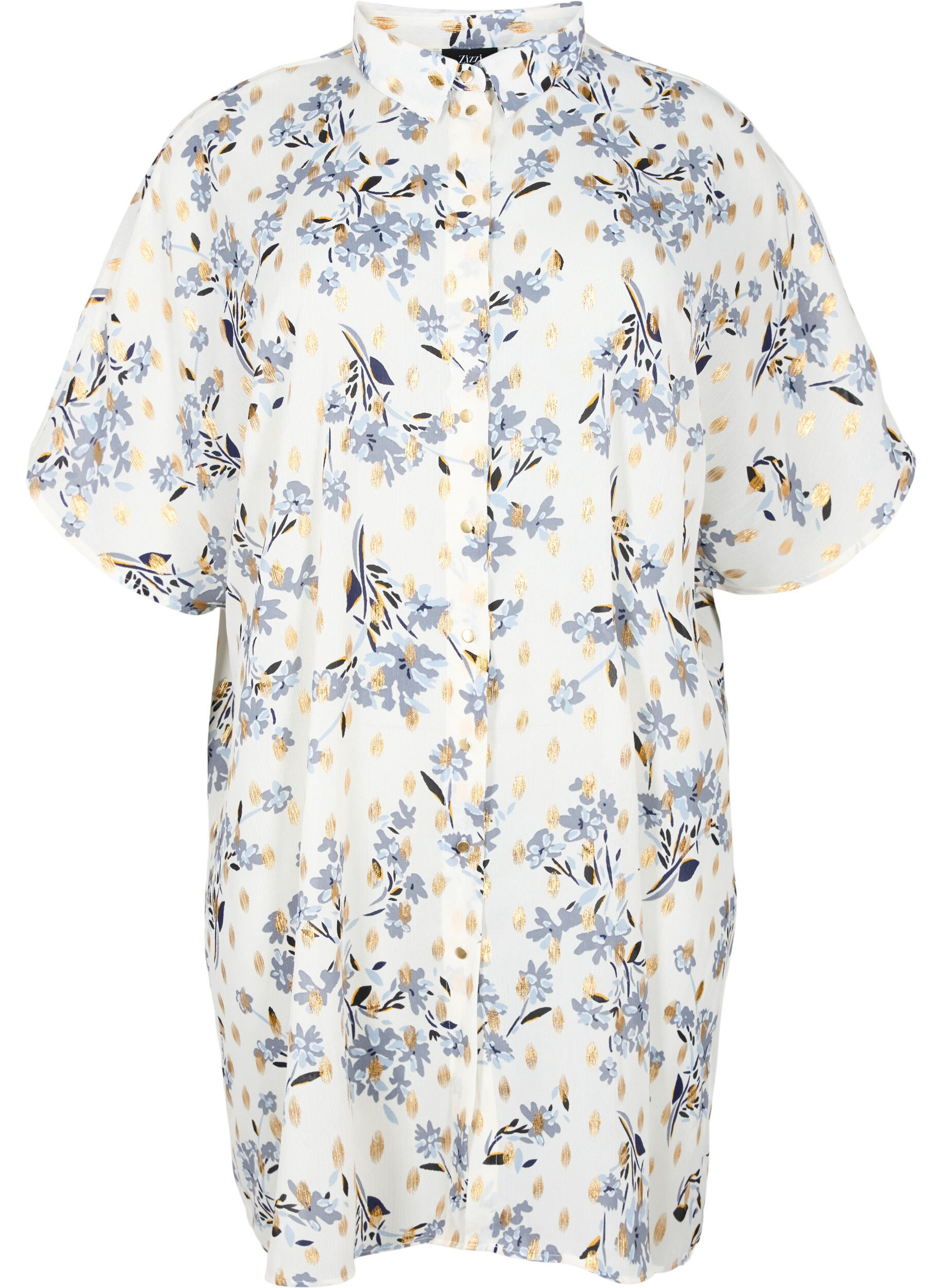 Zizzi Lang shirt met bloemenprint, White Flower/Gold, Packshot image number 0