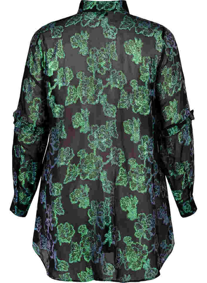 Lang overhemd van viscose met lurex structuur, Black W. Green Lurex, Packshot image number 1