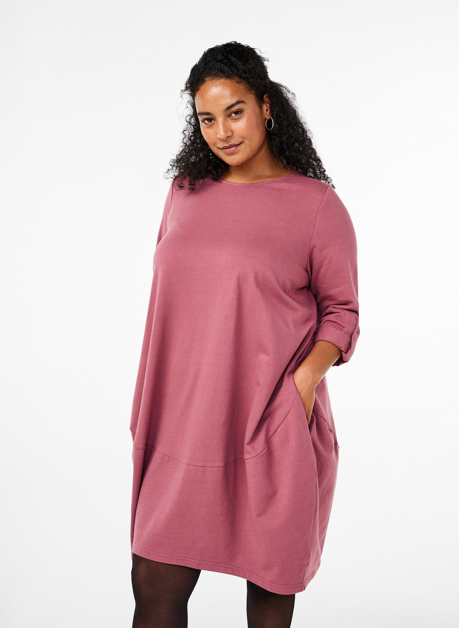 Zizzi Ballonjurk van katoen met zakken, Roze, Model image number 0