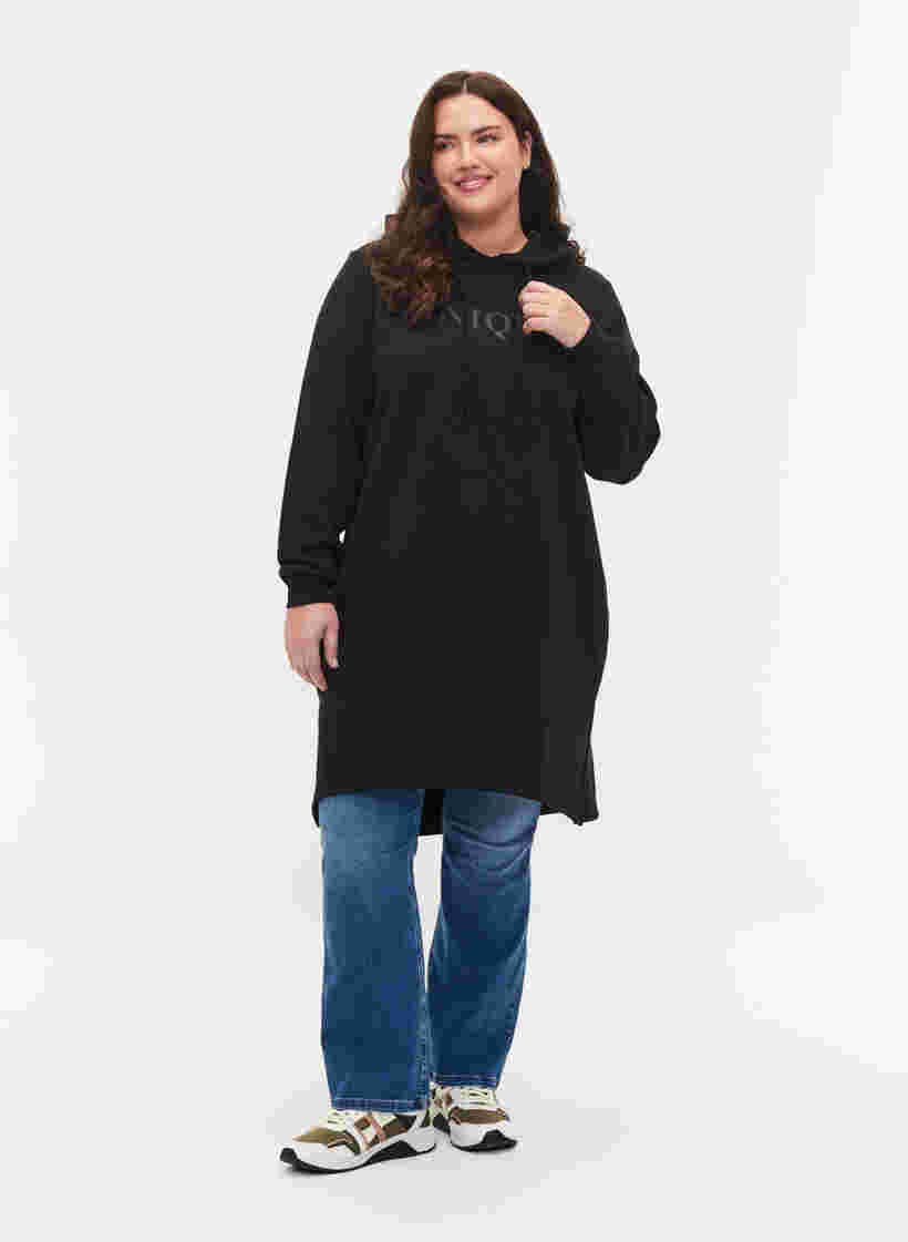 Sweaterjurk met capuchon en split, Black, Model image number 3