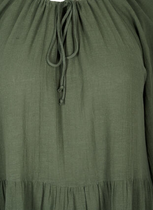 Katoenen jurk met 3/4 mouwen en strikje, Thyme, Packshot image number 2