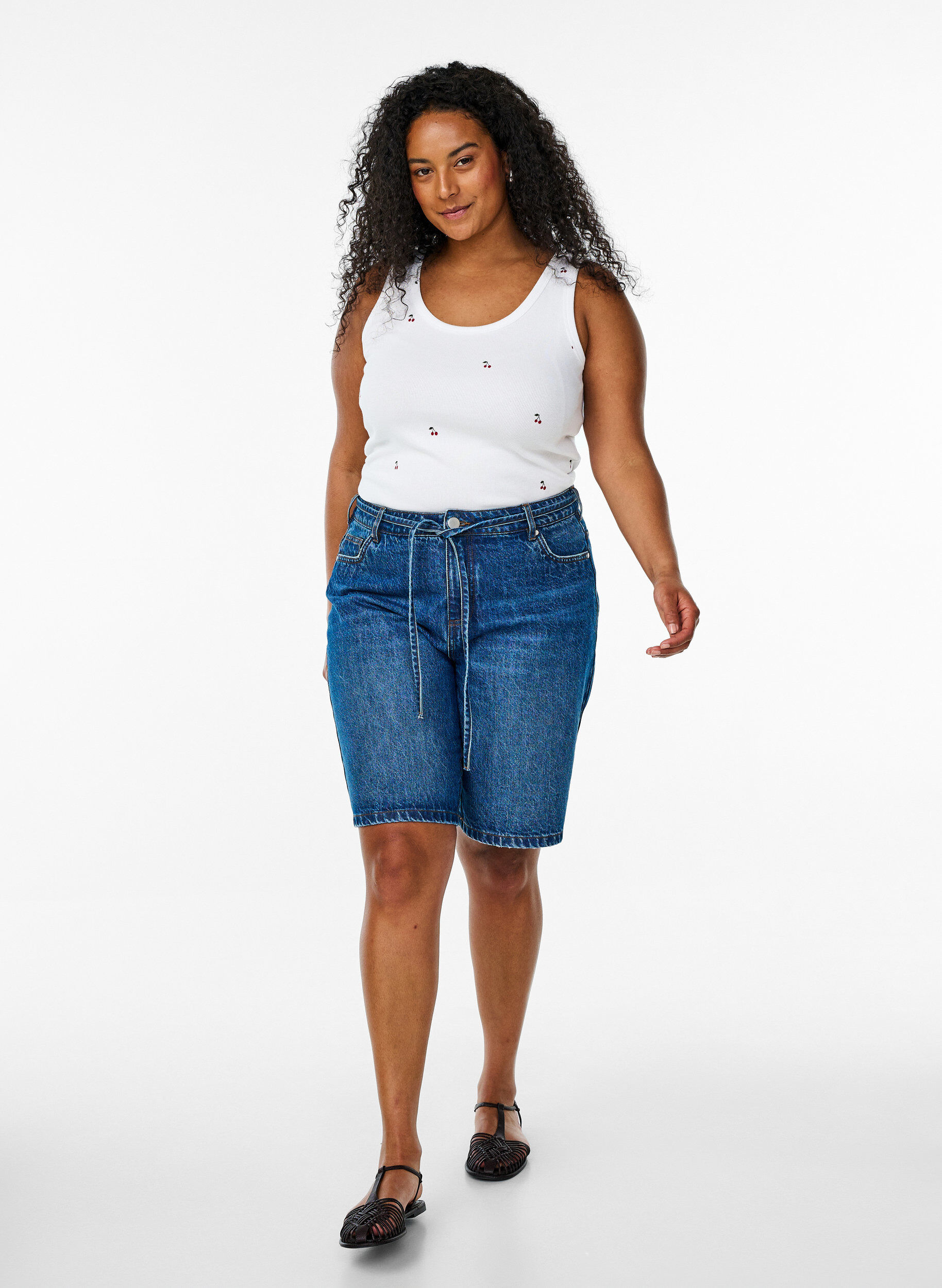 Zizzi Nauwsluitende top met motief, Wit, Model image number 1