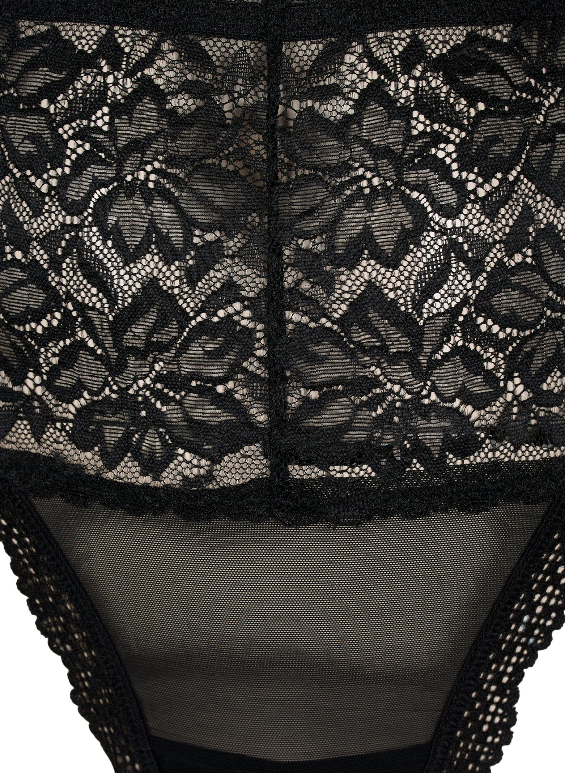 Zizzi Kanten kruisloze string met normale taille, Black, Packshot image number 2