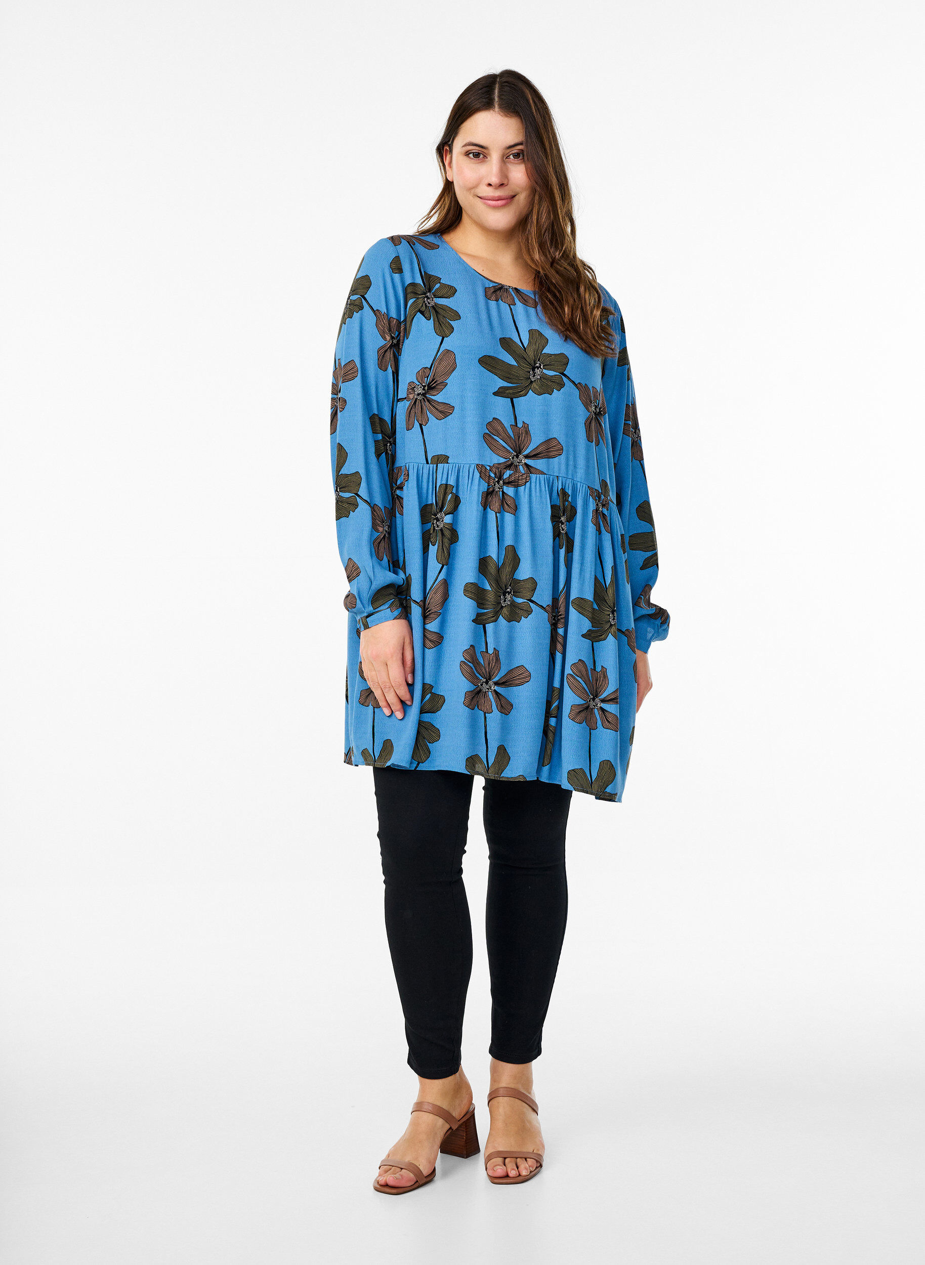 Zizzi Lange mouwen tuniek met een naad, Blauw, Model image number 1