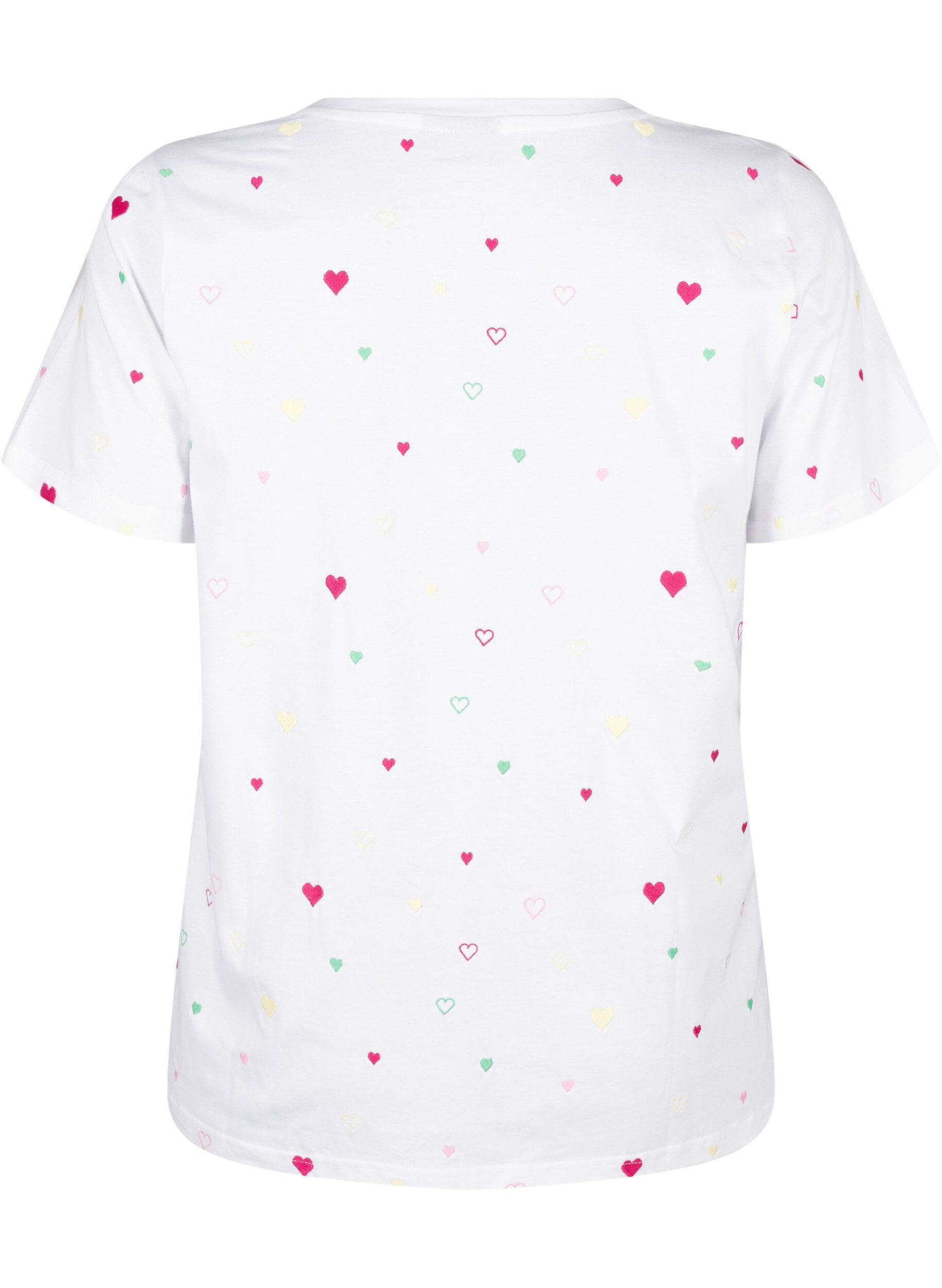 Zizzi T-shirt van biologisch katoen met hartjes, White Heart Emb., Packshot image number 1