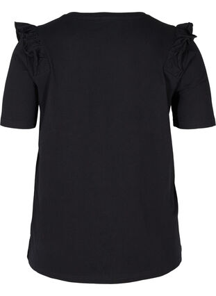 Katoenen t-shirt met ruches en korte mouwen, Black, Packshot image number 1