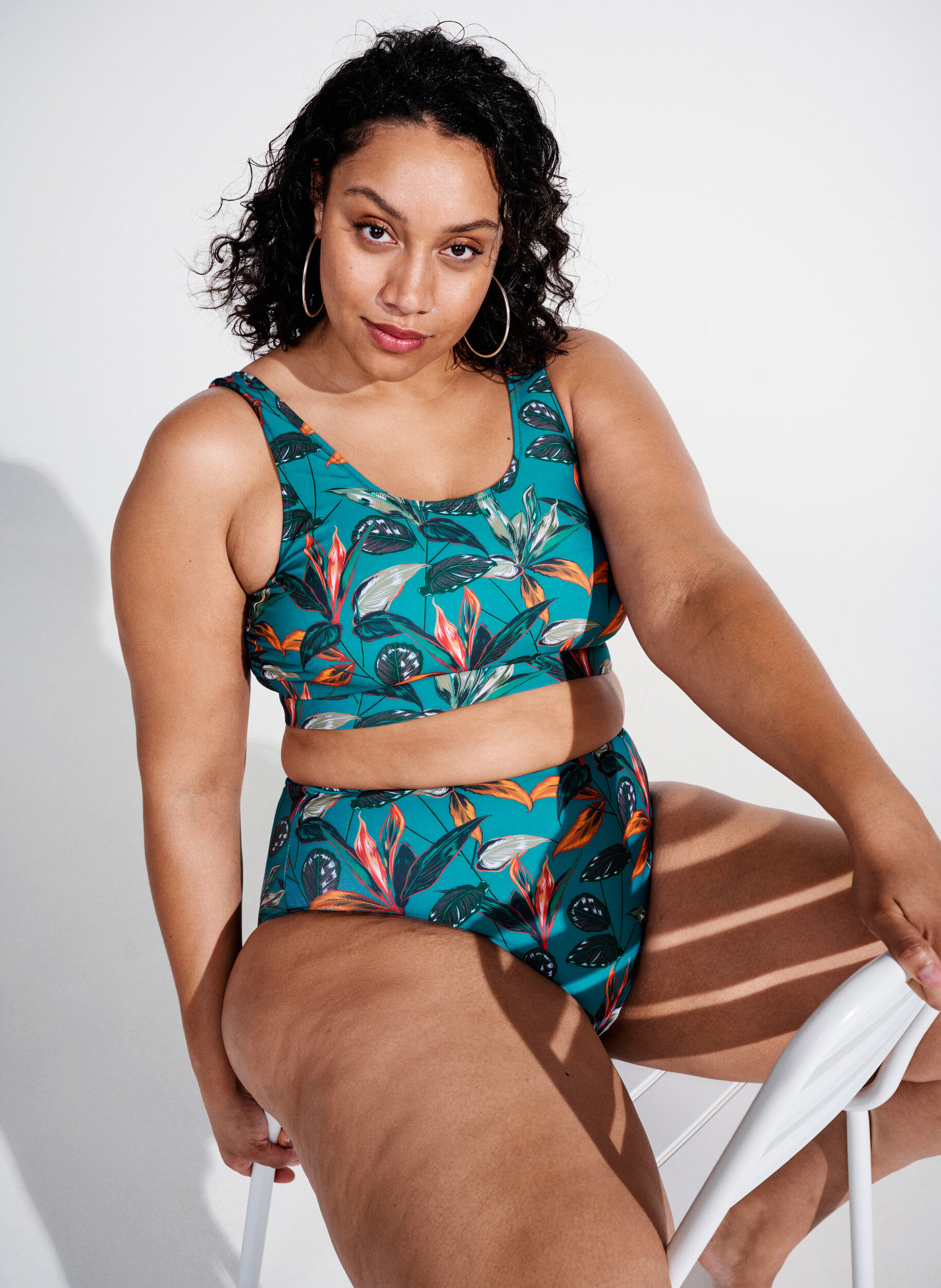 Zizzi Bikinibroekje met hoge taille en print, Turquoise, Image image number 0