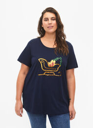 Kerst T-shirt met pailletten, Navy Blazer SLATE, Model