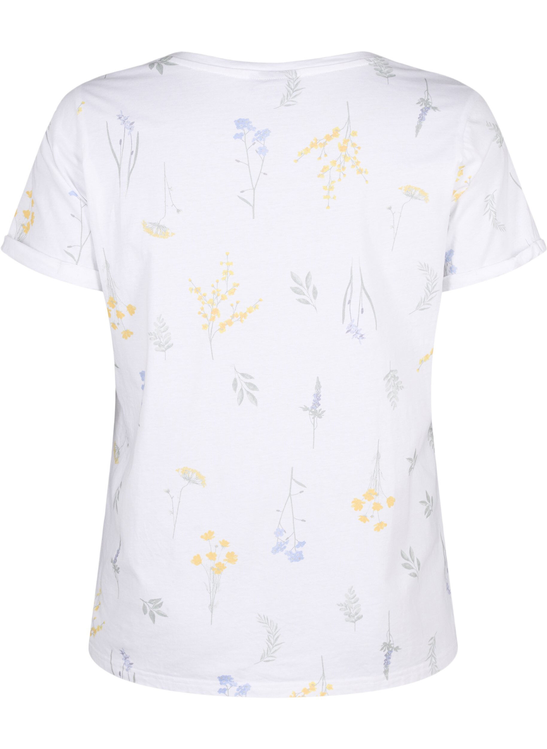 Zizzi T-shirt van biologisch katoen met bloemenprint, Bright W. AOP, Packshot image number 1