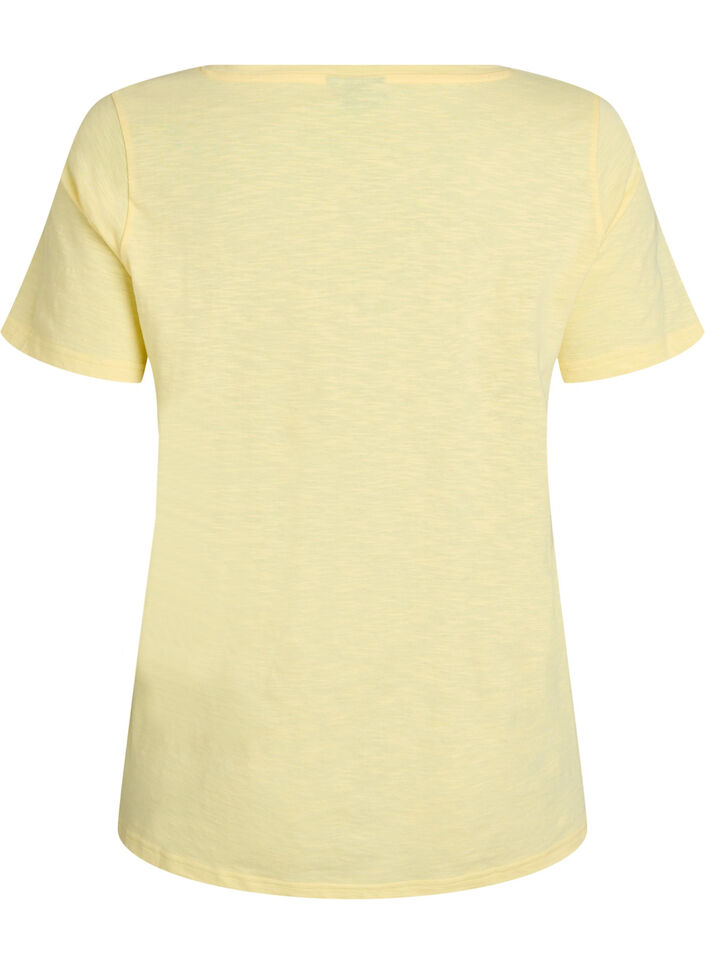 Basic t-shirt met korte mouwen en v-hals, Geel, Packshot image number 1