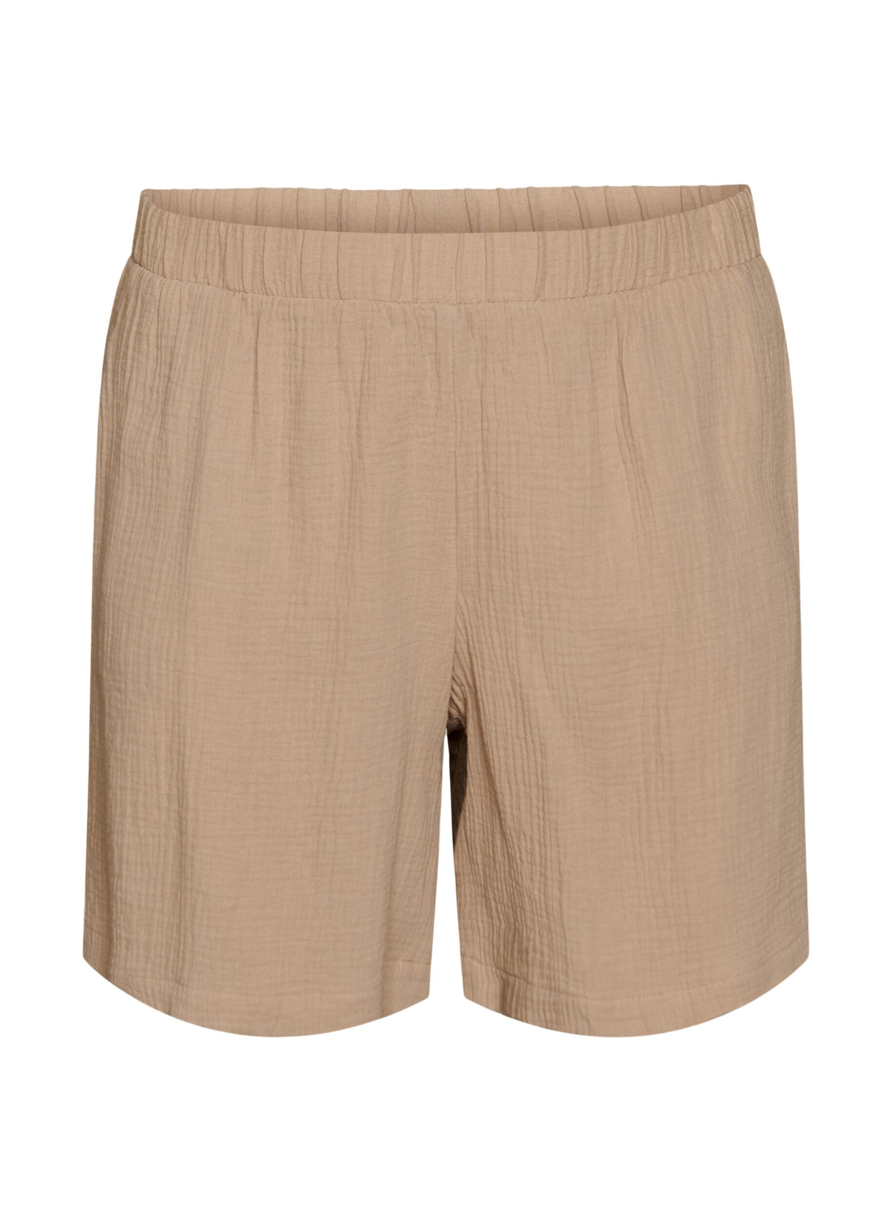Zizzi High-waisted mousseline katoen shorts, Beige, Packshot image number 0