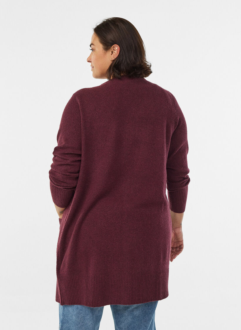 Geribd gebreid vest met zakken, Donker Bordeaux, Model image number 2