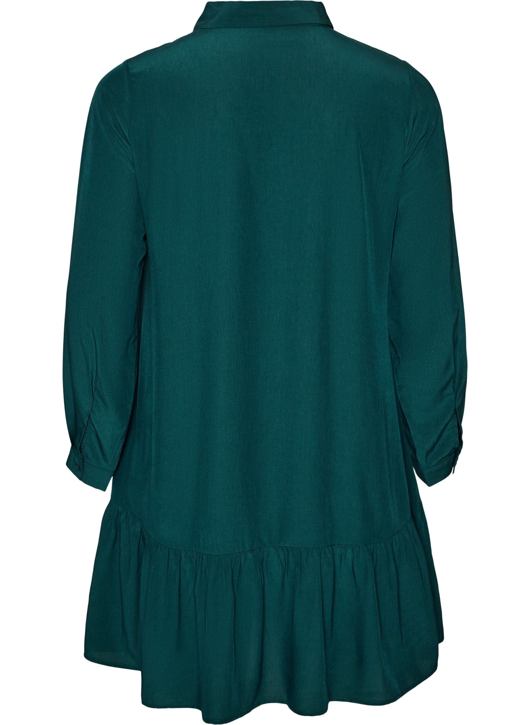 ZizziKorte overhemdjurk met ruchelaag, Groen, Packshot image number 1