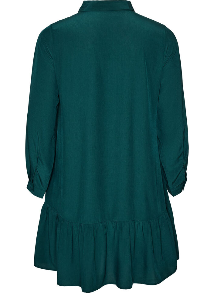 Korte overhemdjurk met ruchelaag, Groen, Packshot image number 1
