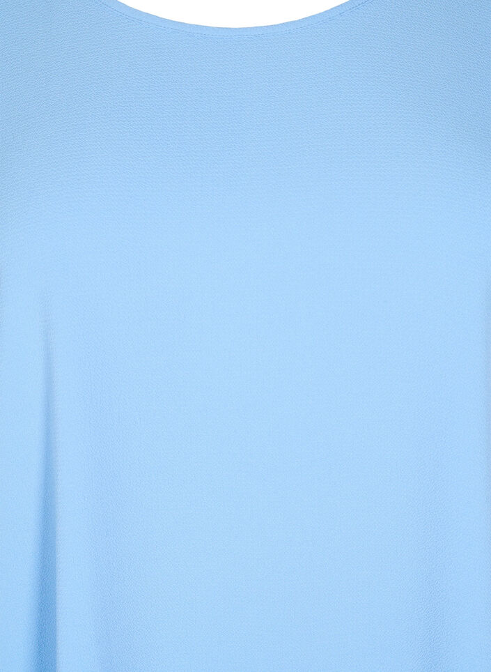 Blouse met korte mouwen en een ronde halslijn, Blauw, Packshot image number 2