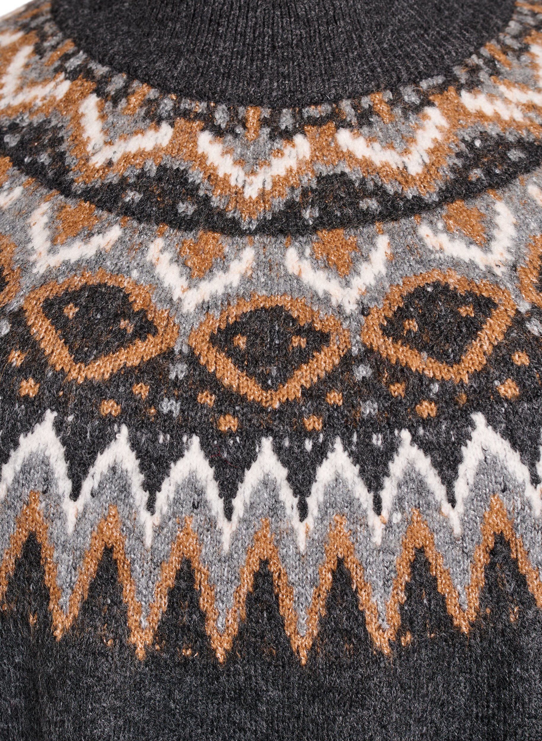 Zizzi Gebreide jurk met jacquardpatroon en ballonnenmouwen, Grijs, Packshot image number 2