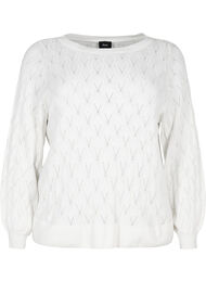 Pullover met gatenpatroon en boothals	, Cloud Dancer