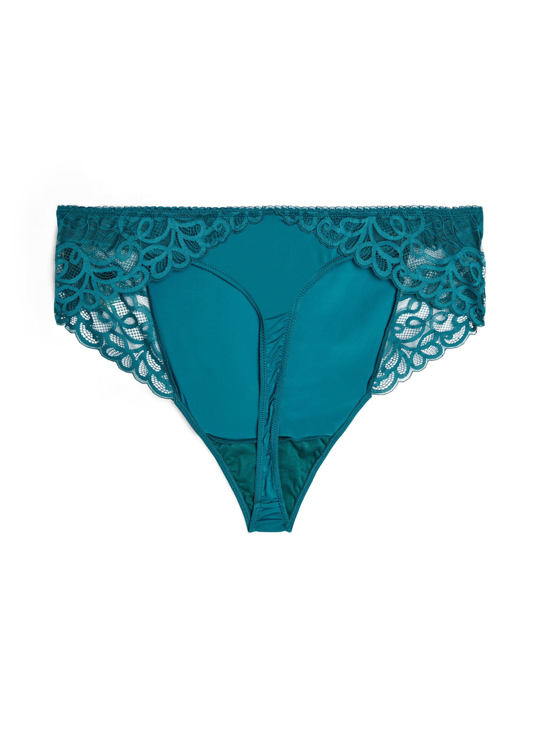 Zizzi Microvezel string met kant en normale taille, Groen, Packshot image number 1