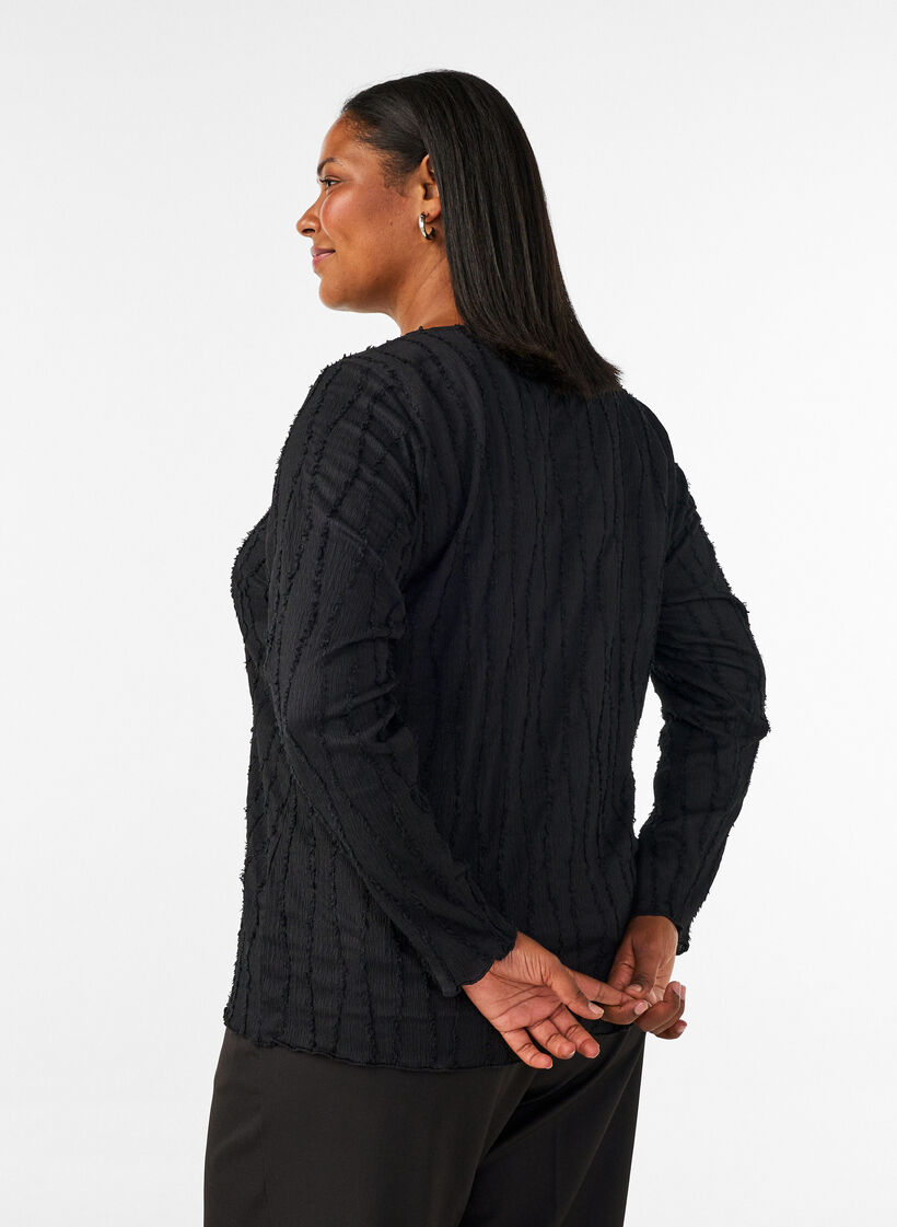 Jersey blouse met een golvende textuur, Zwart, Model image number 2