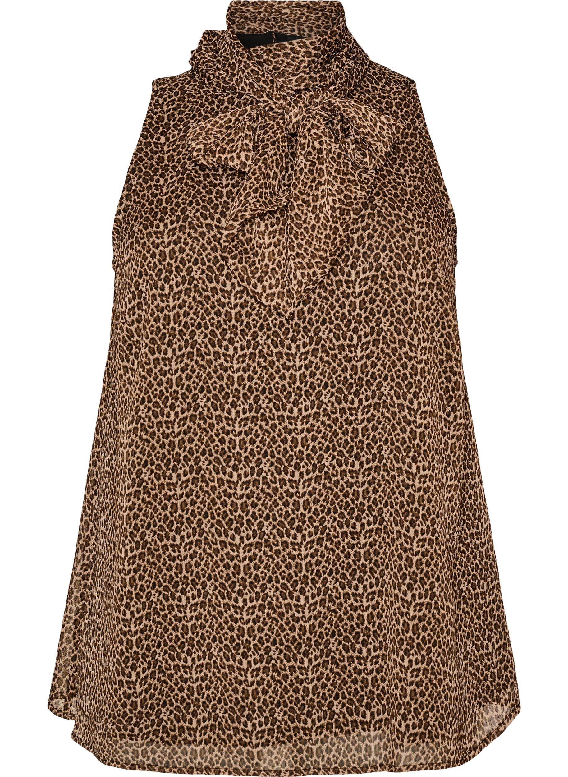 ZizziMouwloze blouse met hoge hals en een strik, Bruin, Packshot image number 0