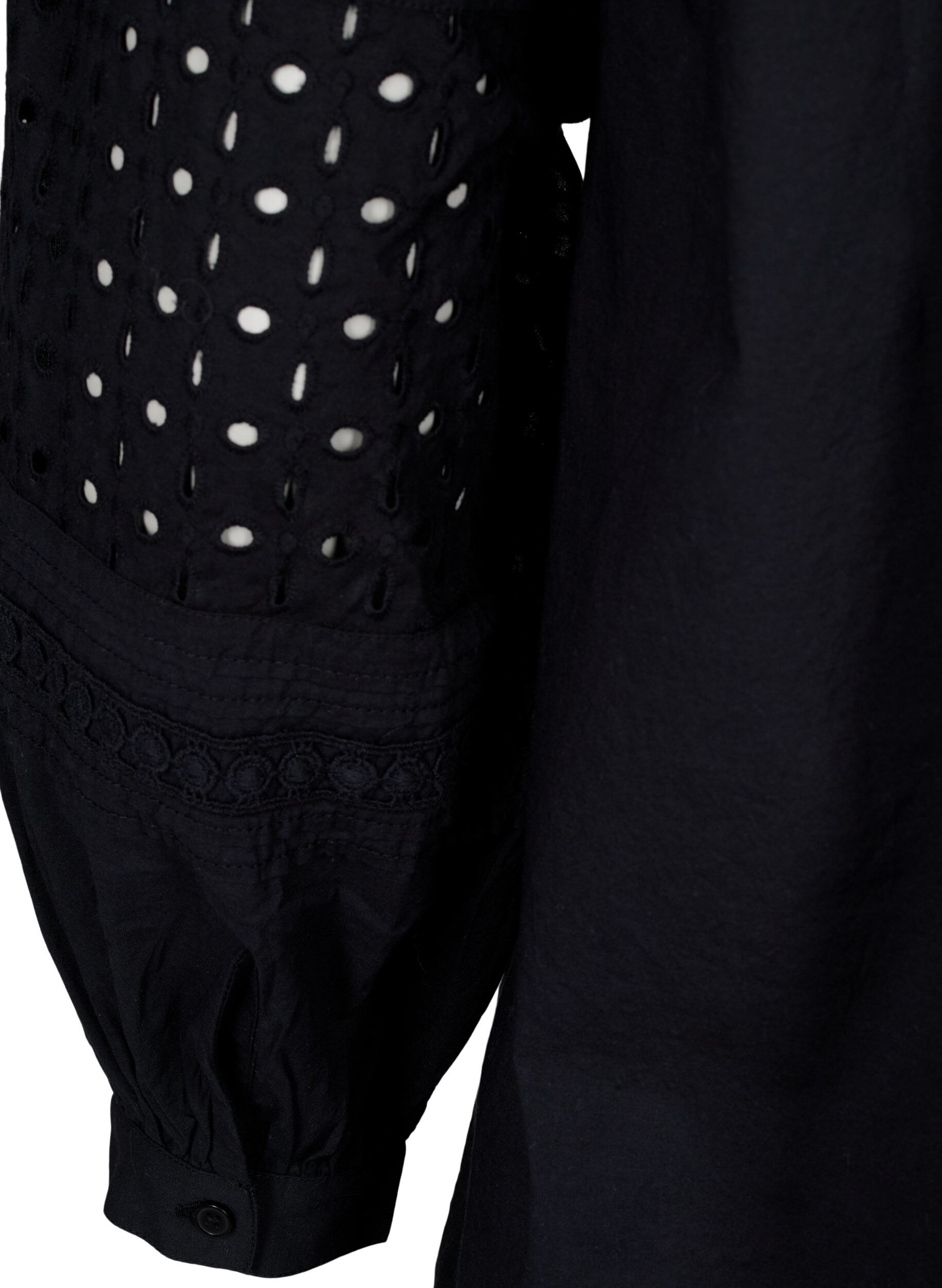 Zizzi Blouse met lange mouwen en decoratieve details, Black, Packshot image number 3