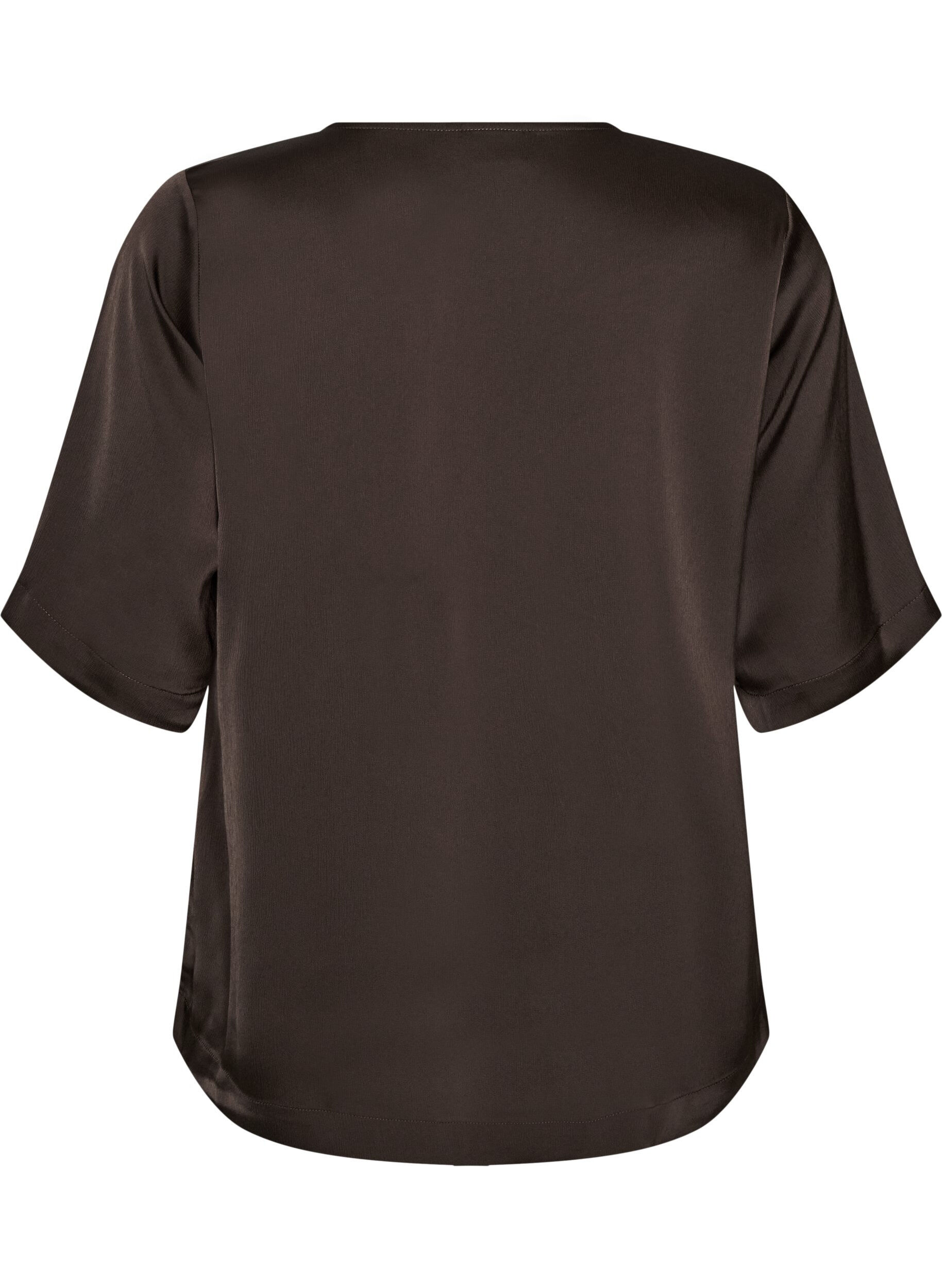 ZizziSatijnen blouse met ellebooglange mouwen, Bruin, Packshot image number 1