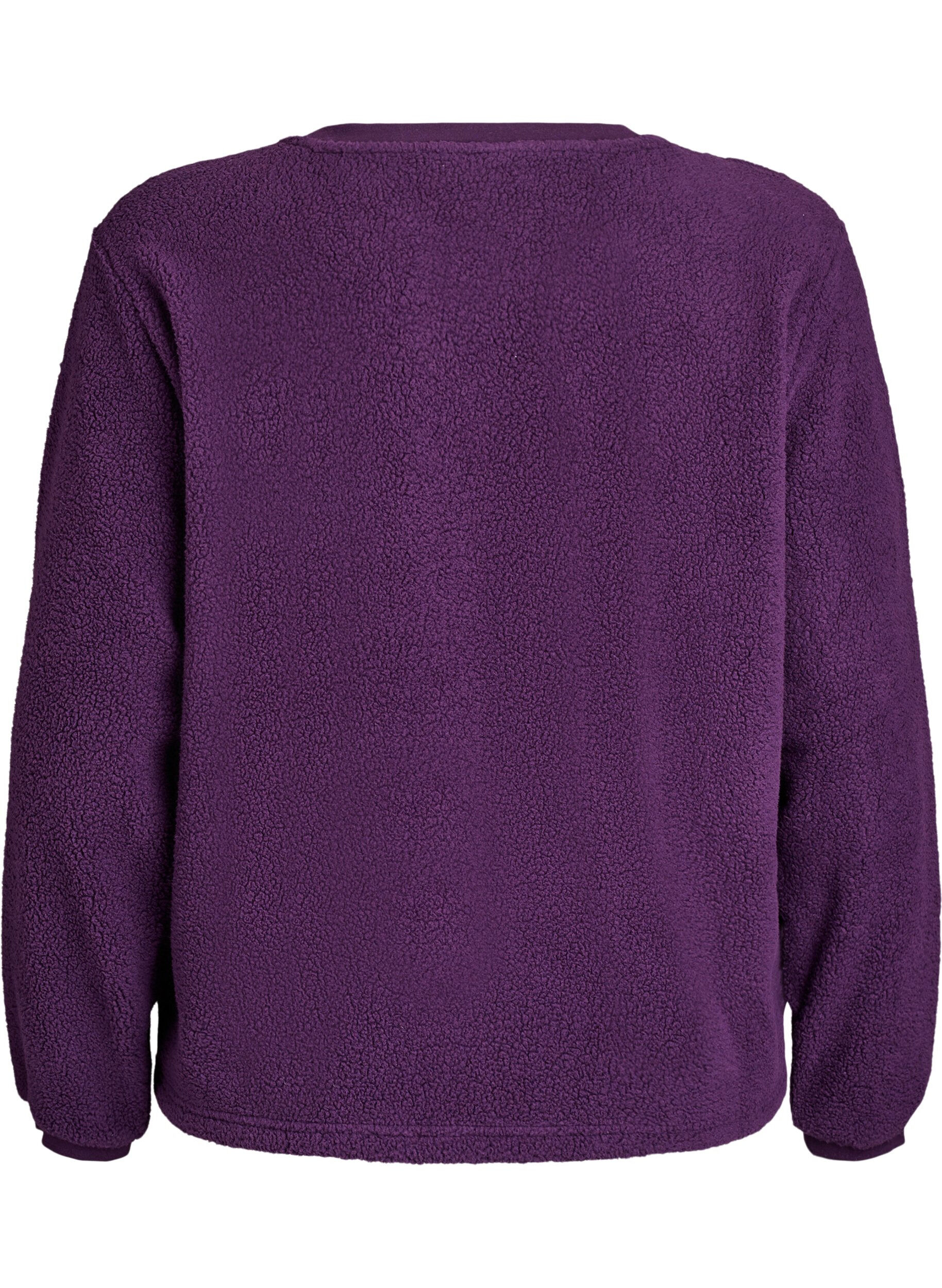 Zizzi Zachte teddyfleece trui, Paars, Packshot image number 1