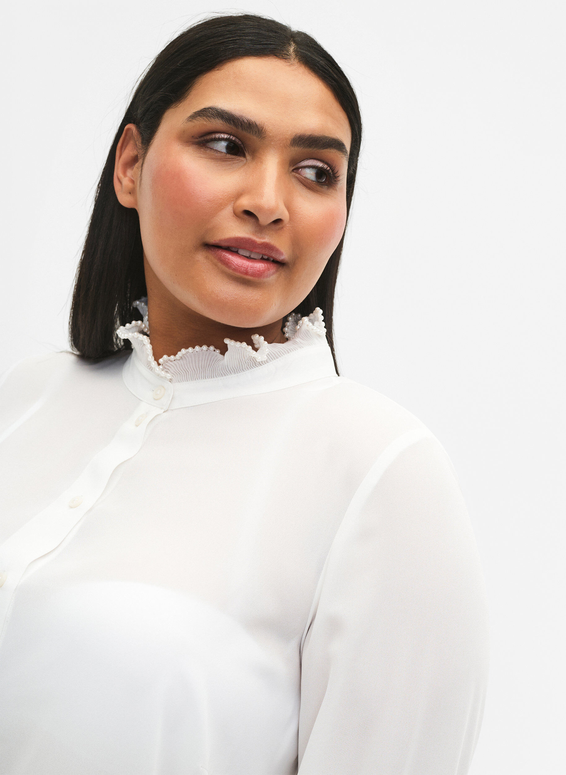 Zizzi Shirt blouse met ruches, Bright White, Model image number 2