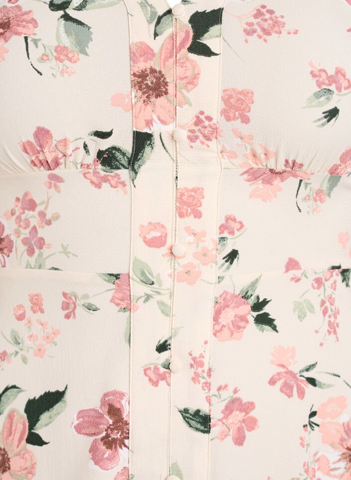 Midi-jurk met smock en decoratieve knopen, Beige, Packshot image number 2