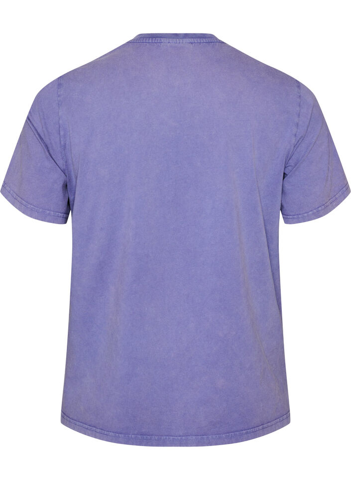 Katoenen T-shirt met print aan de voorkant en een gewassen look, Paars, Packshot image number 1