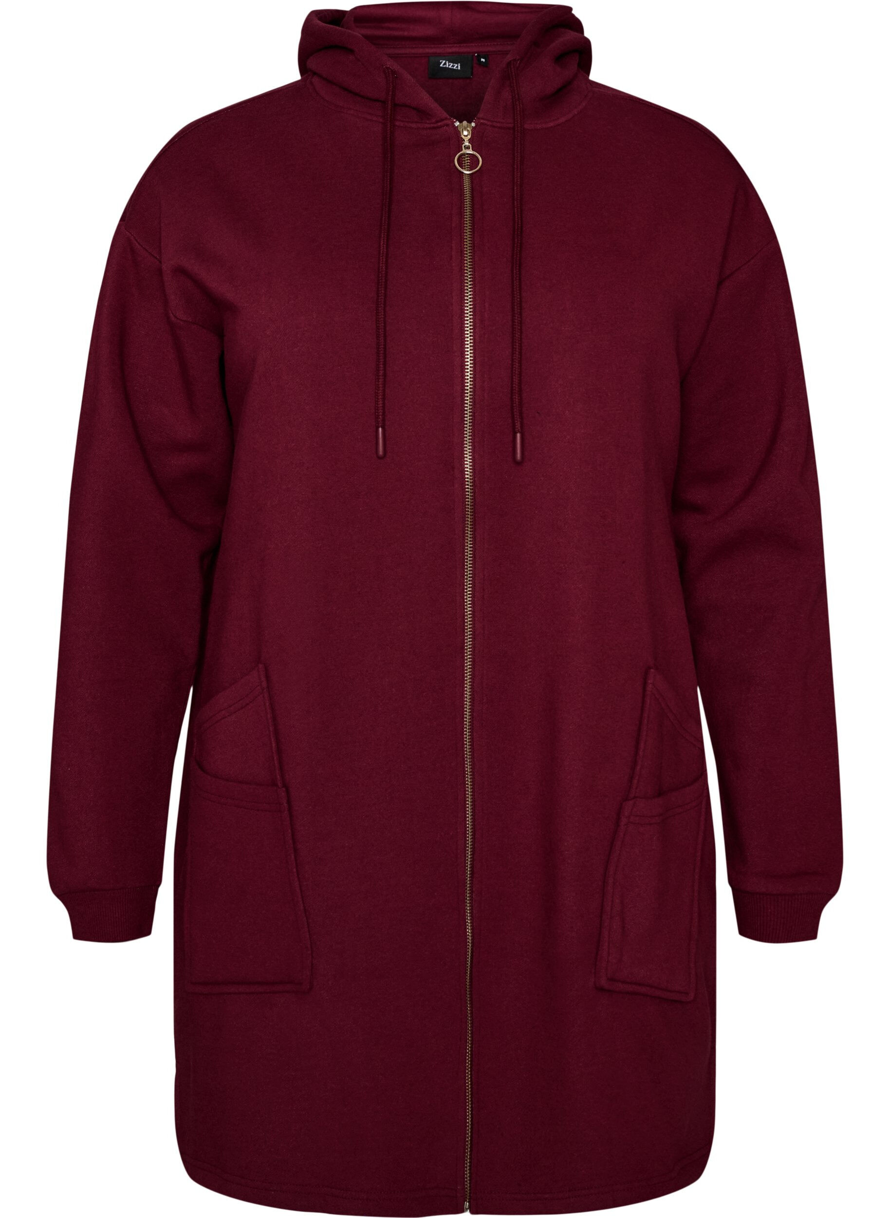 ZizziLang vest met capuchon en ritssluiting, Rood, Packshot image number 0