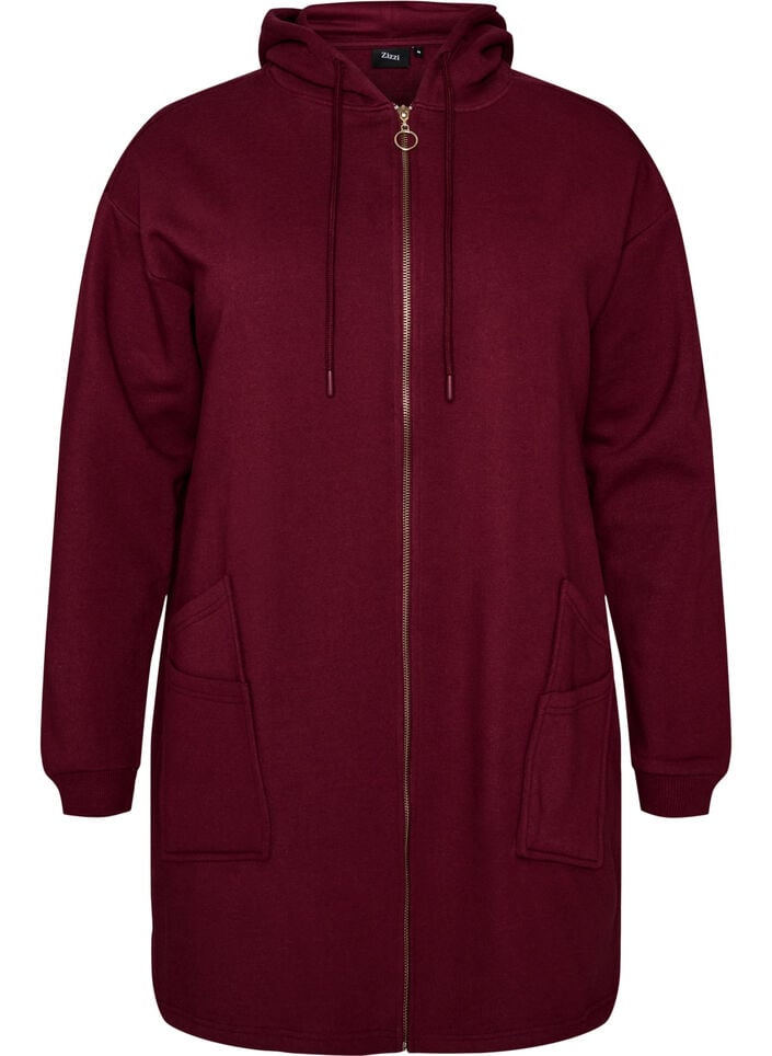 Lang vest met capuchon en ritssluiting, Rood, Packshot image number 0