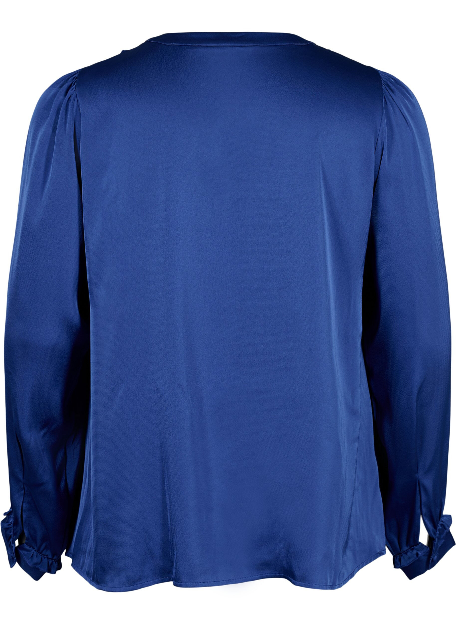 Zizzi Satijnen overhemd blouse met ruches, Deep Ultramarine, Packshot image number 1