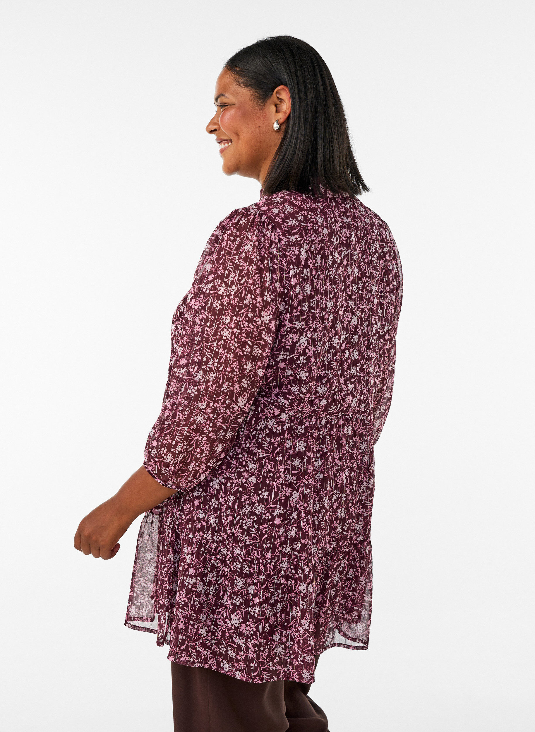 ZizziTuniek met bloemenprint en glitterdraden, Rood, Model image number 2