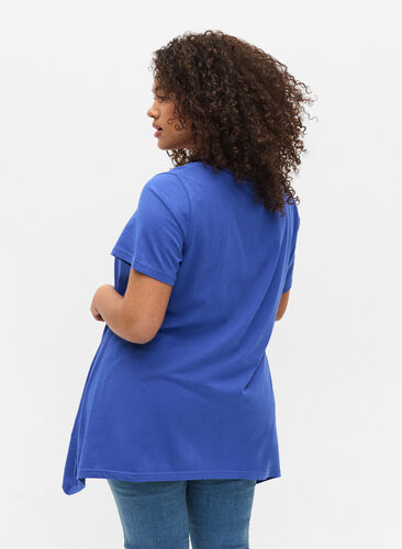 Katoenen t-shirt met korte mouwen en a-lijn, Dazzling Blue HELLO , Model image number 1