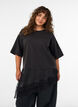 Jersey blouse met gelaagde look en kant, Zwart, Model image number 0