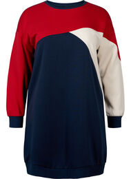 Lang sweatshirt met colorblock, Navy Color Block