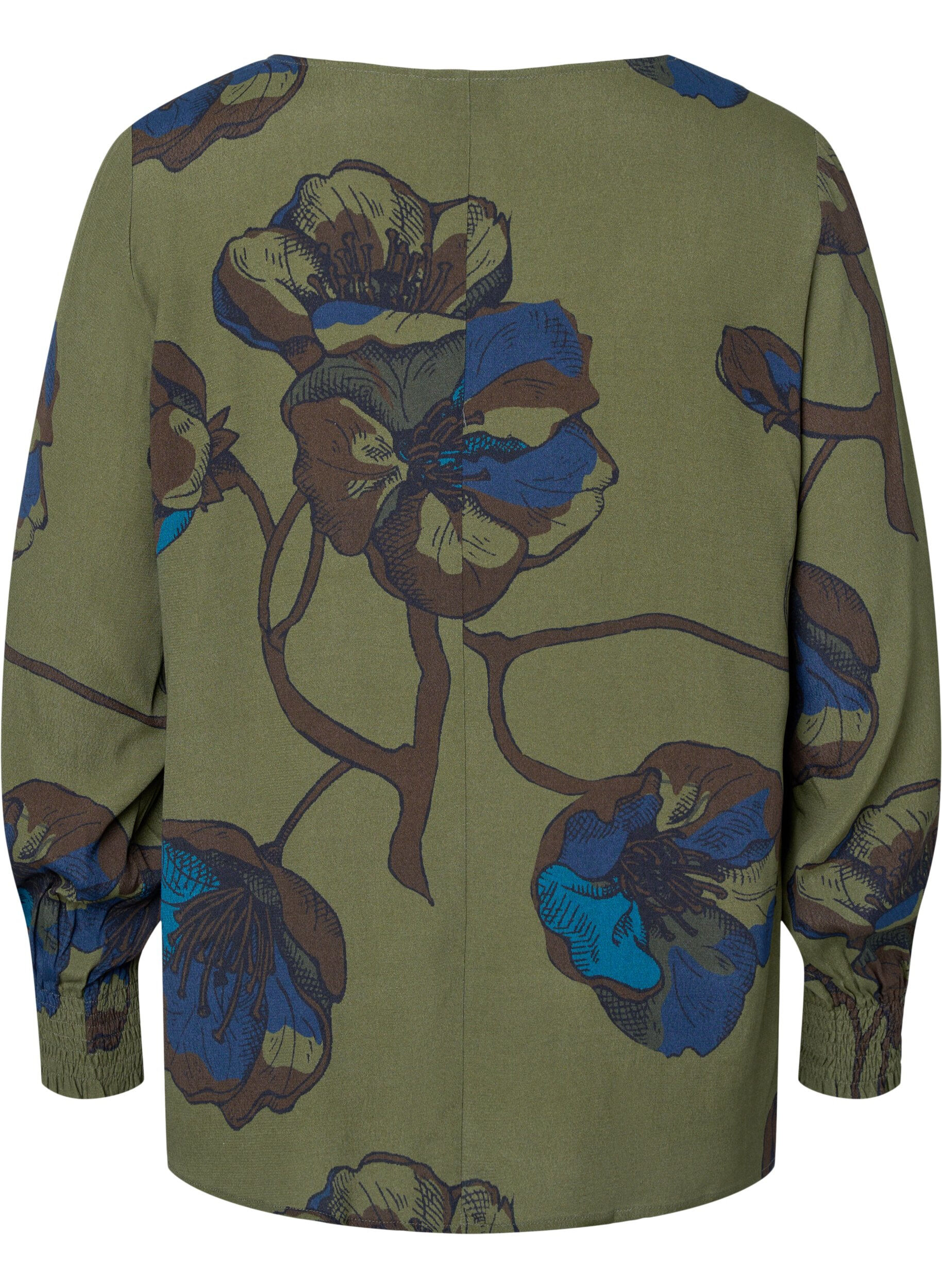 Zizzi Viscose blouse met lange mouwen en bloemenprint	, Green Big Flower, Packshot image number 1