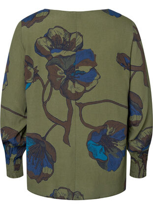 Viscose blouse met lange mouwen en bloemenprint	, Green Big Flower, Packshot image number 1