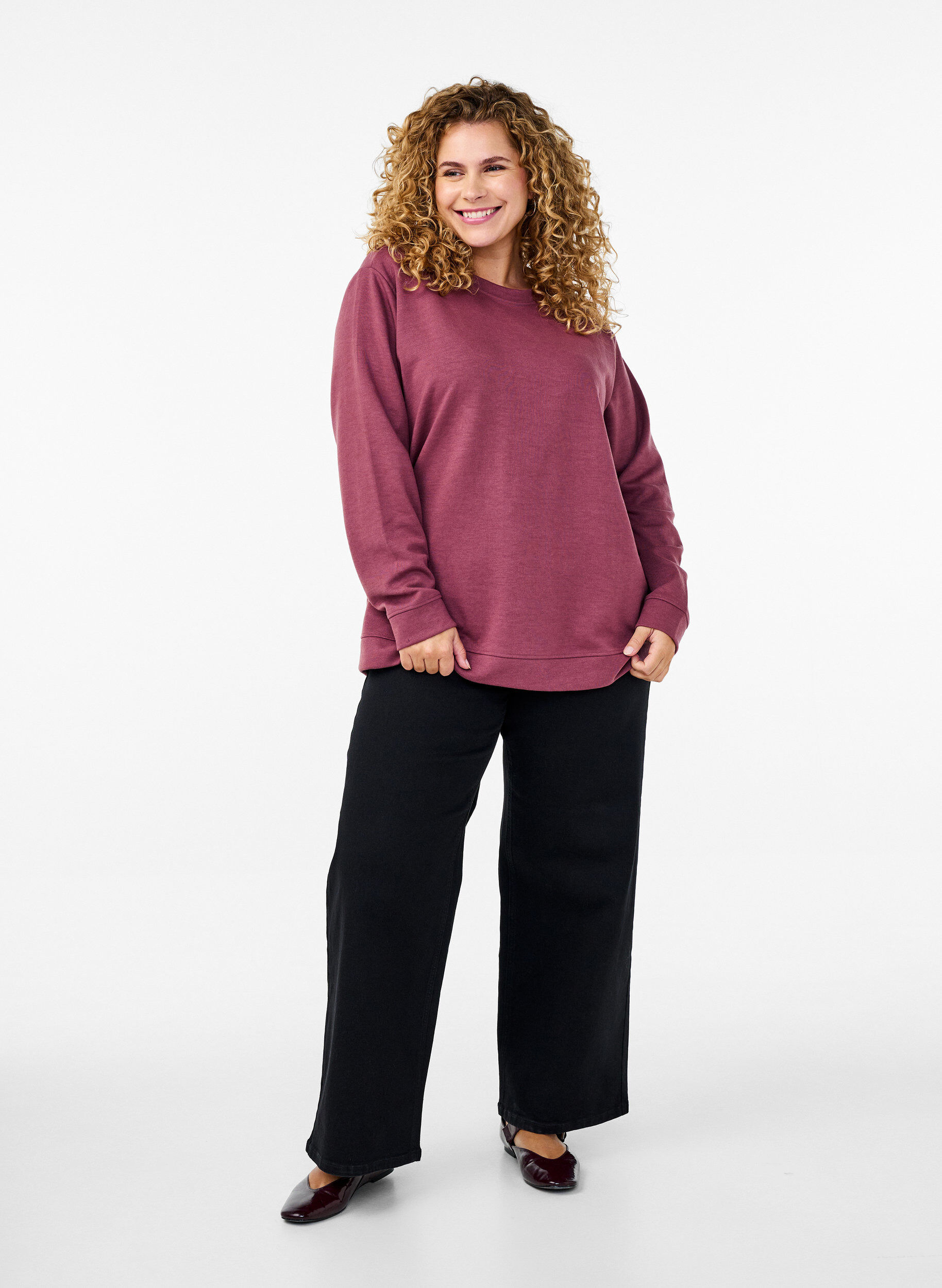 Zizzi FLASH - Sweatshirt met ronde hals, Bruin, Model image number 1