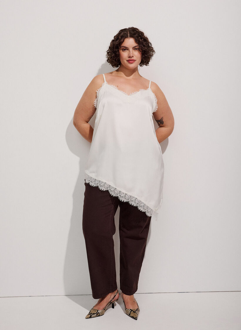Top met bandjes en een kanten asymmetrische zoom, Vanille, Model image number 1