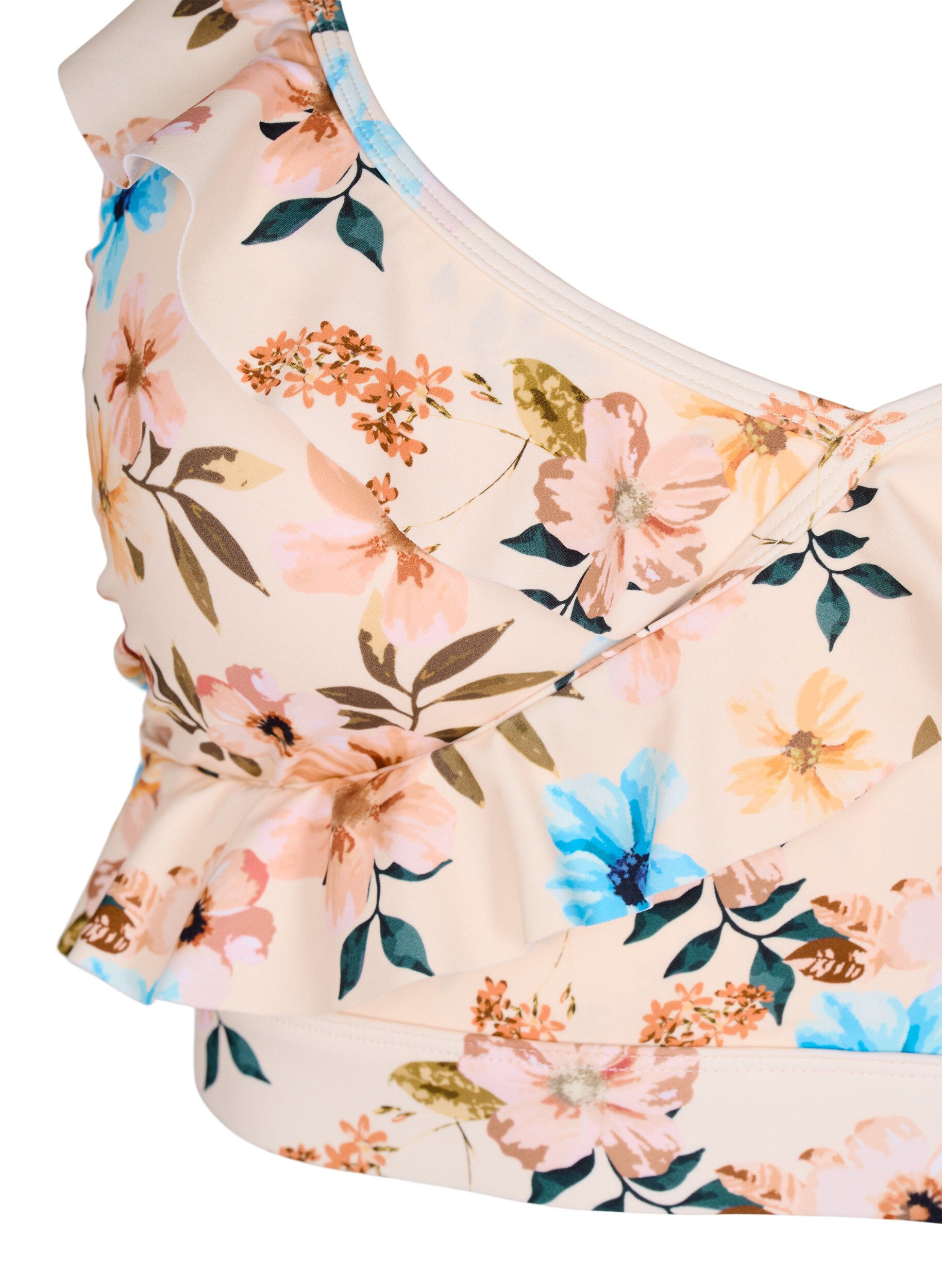 Zizzi Bloemen bikinitop met ruches, Beige, Packshot image number 2