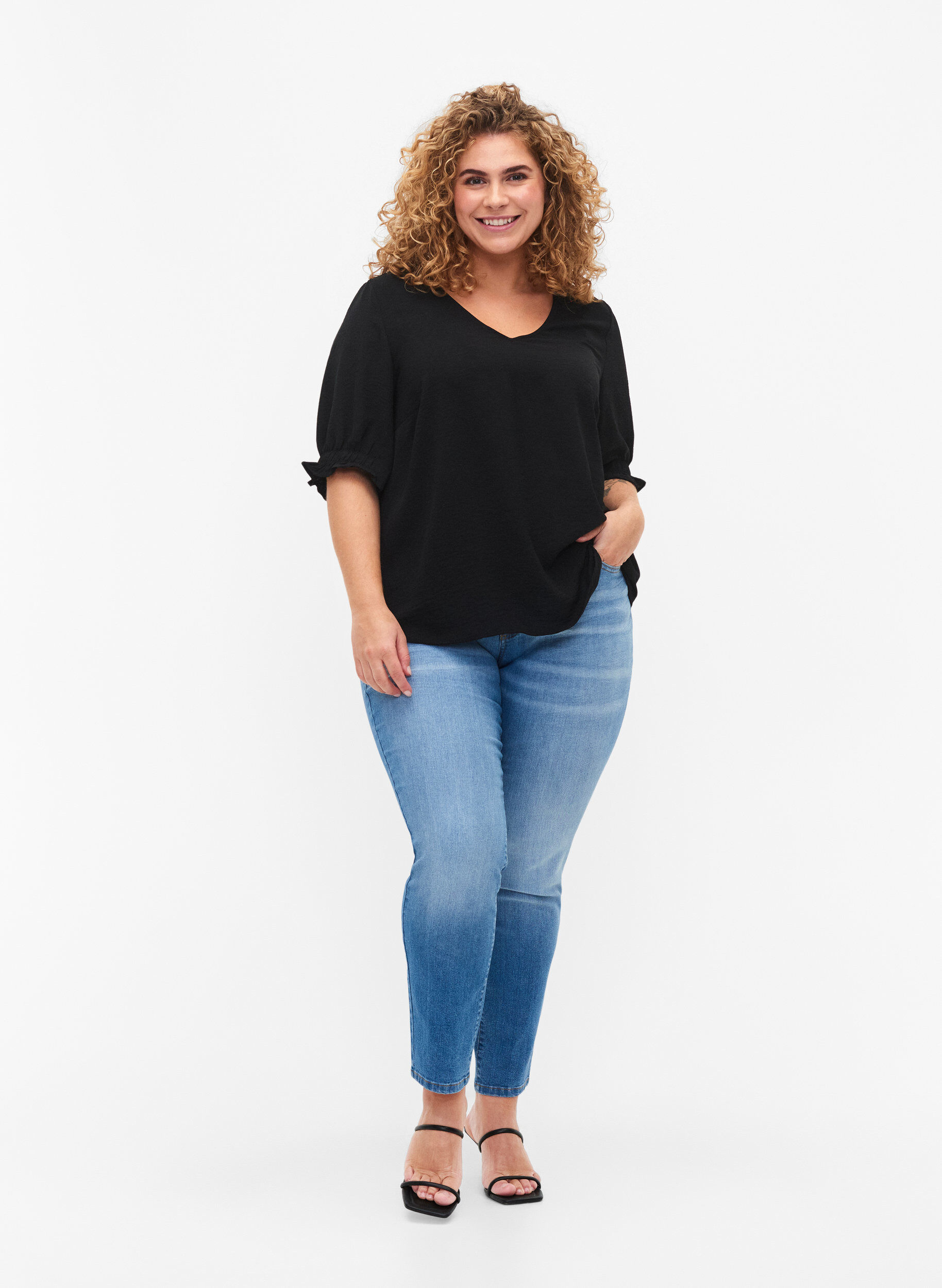 Zizzi Blouse met v-hals , Black, Model image number 2